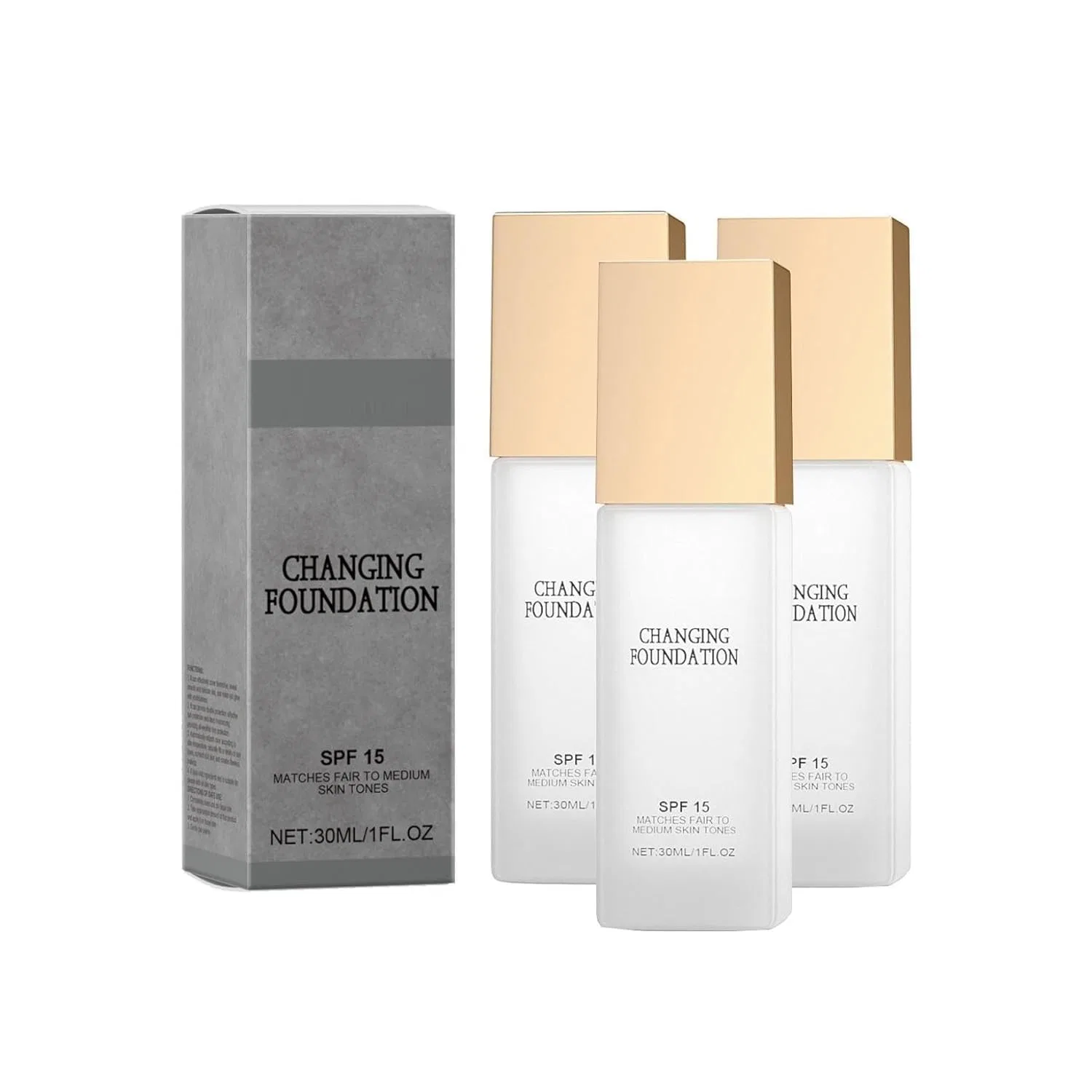 Тональная основа с SPF 15, меняющая цвет, для сияющего цвета лица Generisch, 3Pc