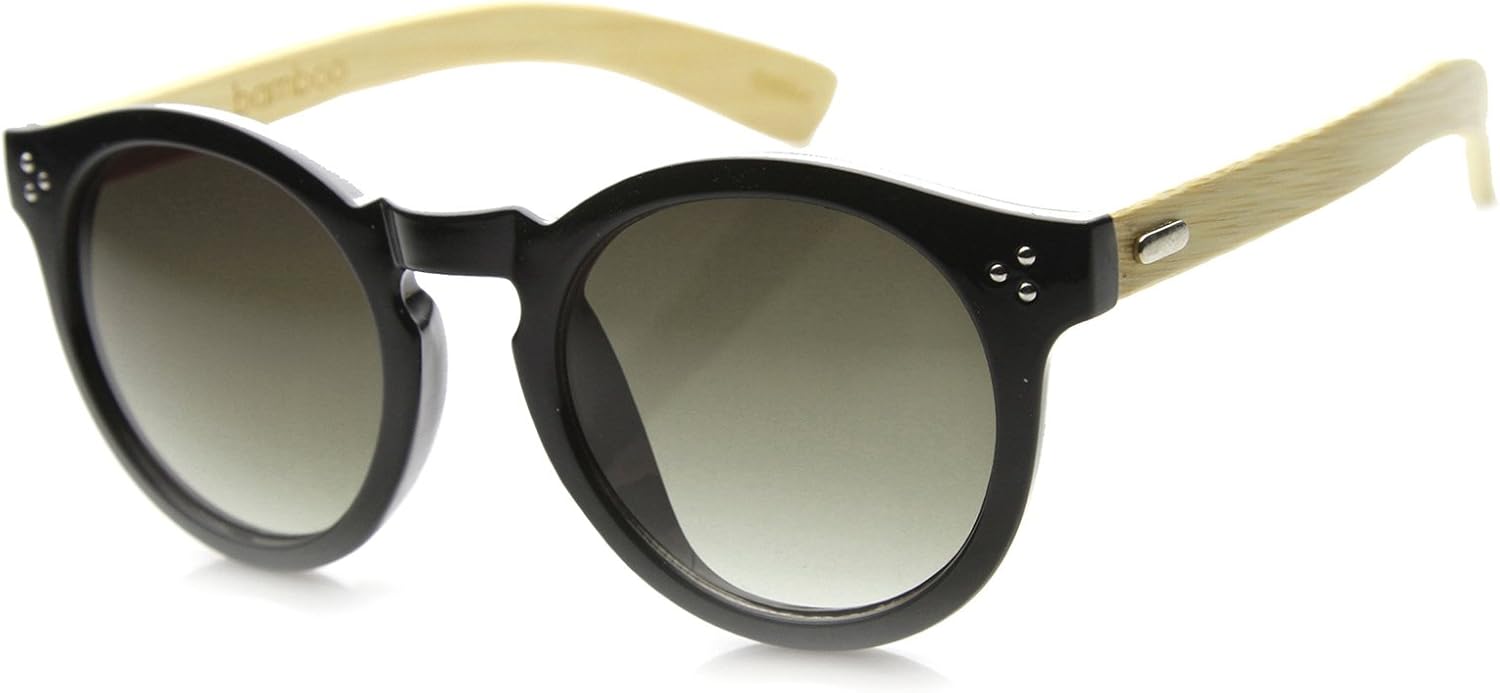 

Солнцезащитные очки zeroUV Eco-Friendly Genole Bamboo Horned Rim P3 Key Hole Studded Round Sunglasses из натурального бамбука в оправе с роговыми вставками, Shiny Black / Lavender