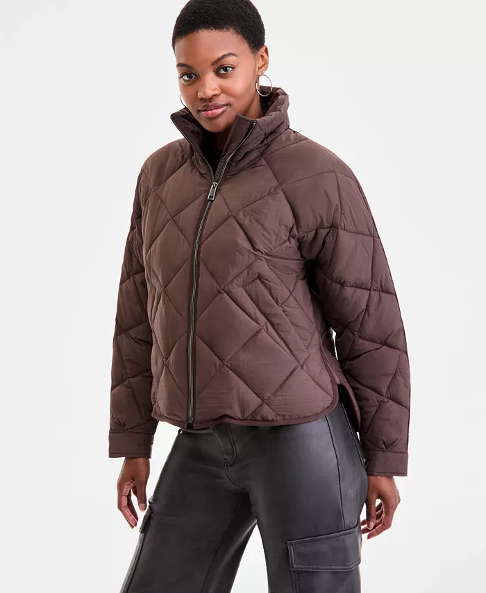 

Женская укороченная стеганая куртка А-силуэта с ромбовидным узором BCBGMAXAZRIA, коричневый