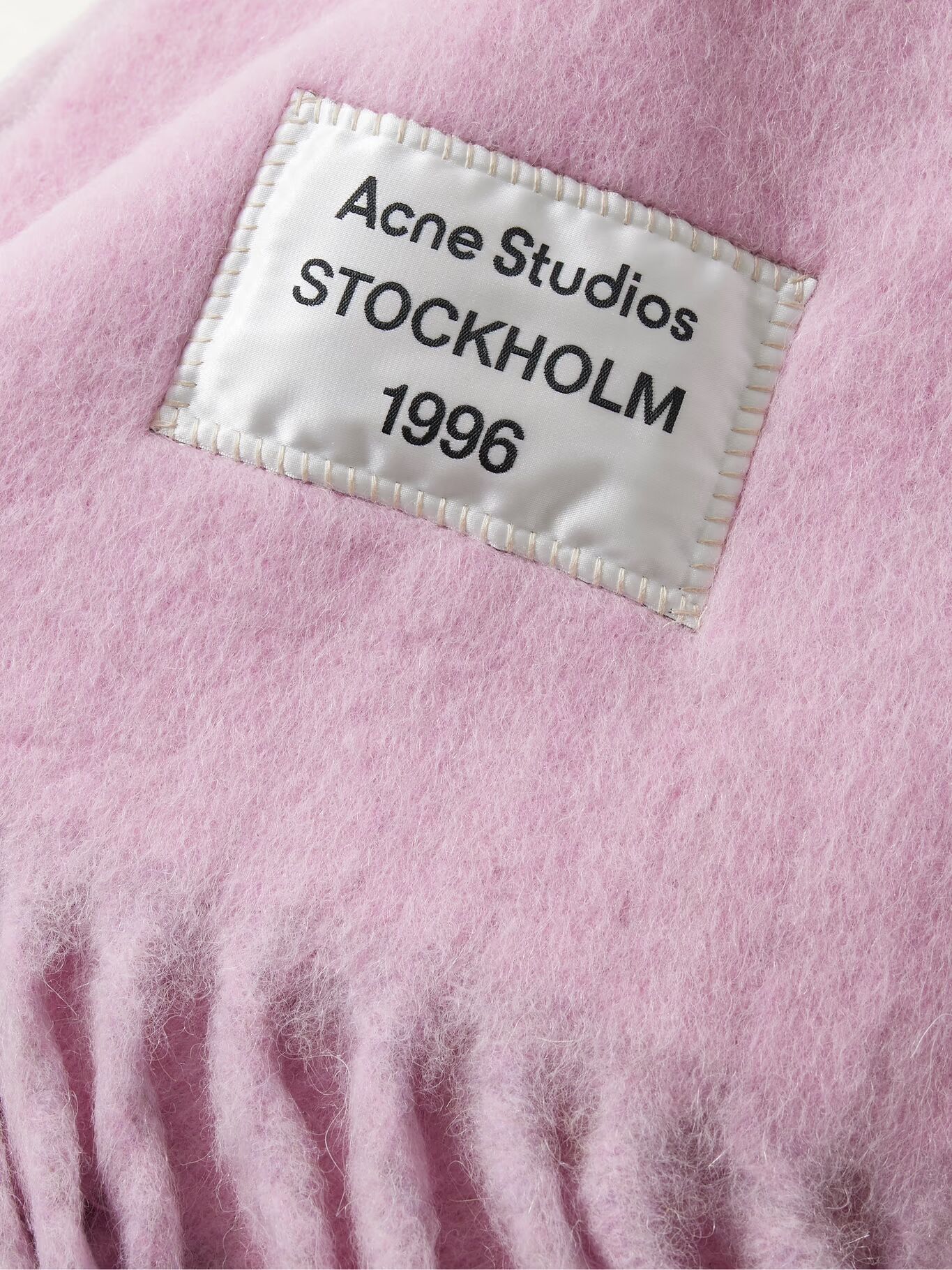 

Шарф Volly Color-Block с бахромой и логотипом-аппликацией из смеси альпаки ACNE STUDIOS, розовый