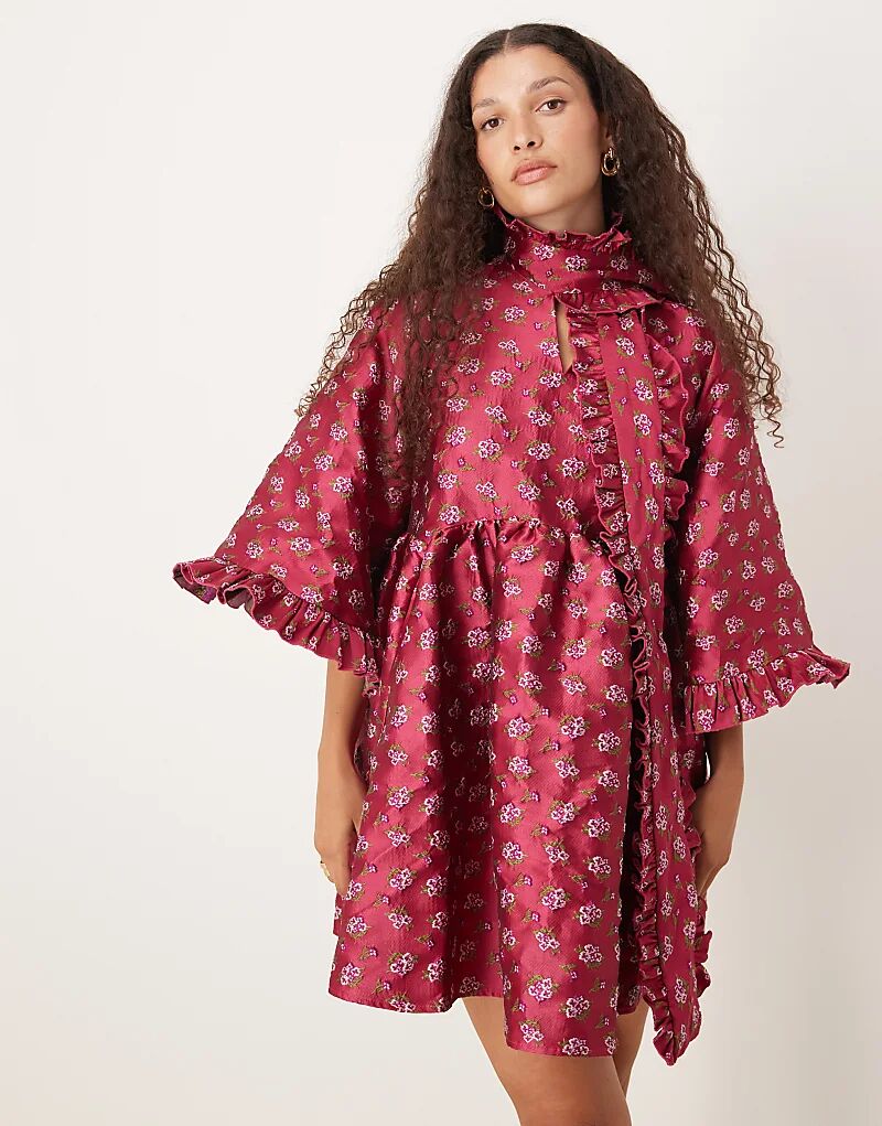 

Платье-мини из жаккарда Sister Jane большого размера с бантом и красными цветочными узорами