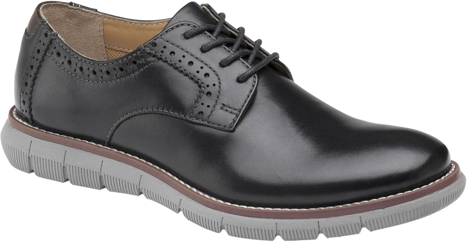 

Johnston & Murphy Big Kid Holden Plain Toe Boys Dress Casual Lace-Up Shoe, черный