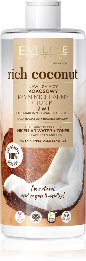 

Насыщенная кокосовая мицеллярная вода и тоник «два в одном» Eveline Cosmetics, 500 мл