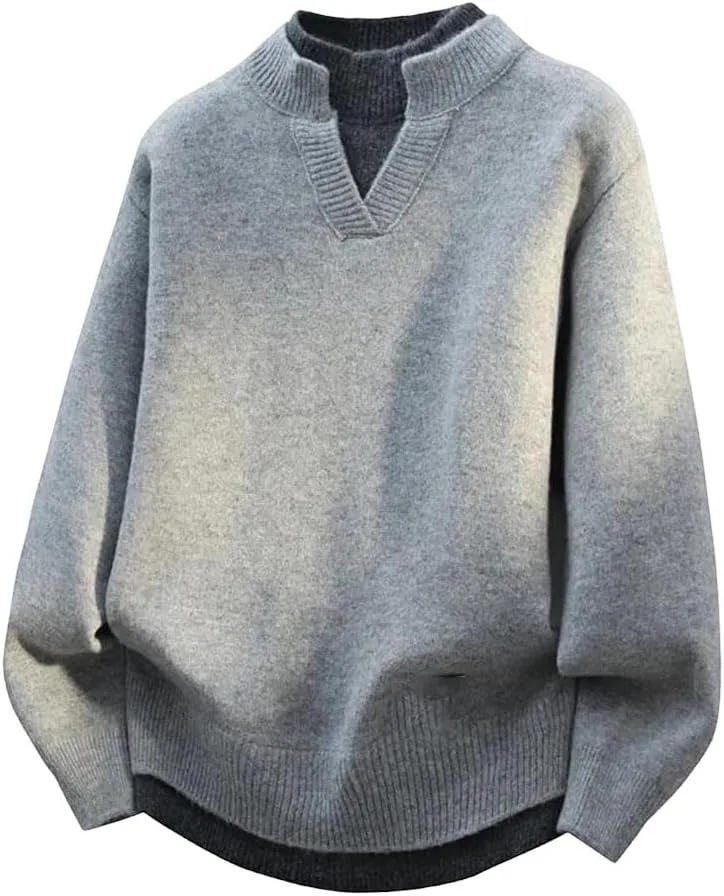 

Мужской фальш-двухслойный свитер-пуловер с круглым вырезом и длинными рукавами