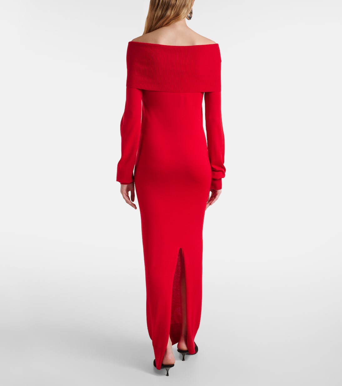 Длинное платье из натуральной шерсти с открытыми плечами Stella McCartney, Lipstick Red — фото 3