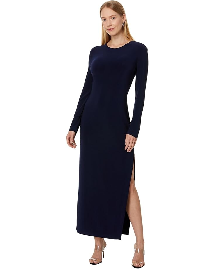 

Платье Norma Kamali Crewneck Side Slit Gown, цвет True Navy