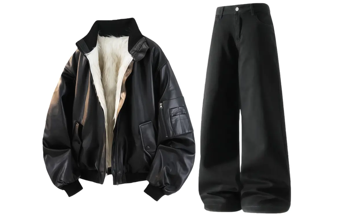 

Повседневная спортивная одежда унисекс стойка утепленная и флисовая подкладка X1617, черный jacket puffer jacket+черный fleece-lined pants