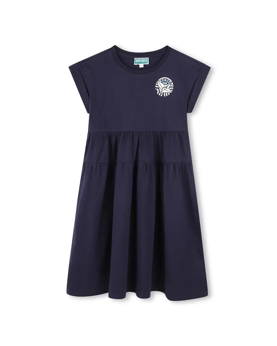 

Платье для девочки 100% хлопок с коротким рукавом Kenzo Kids, тёмно-синий