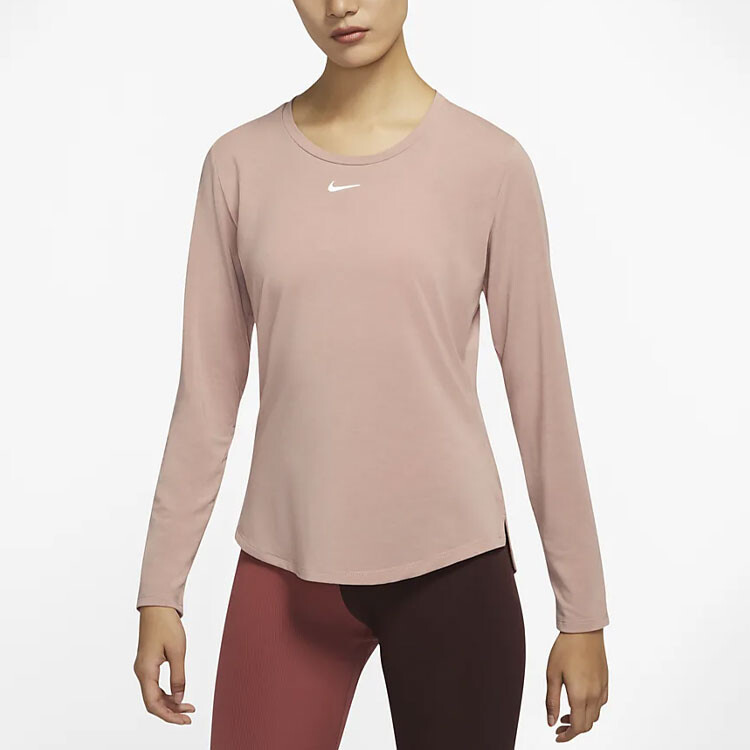 Футболка-пуловер Dri-FIT One Luxe с круглым вырезом и длинными рукавами «Rose Retro Gray» Nike — фото 3