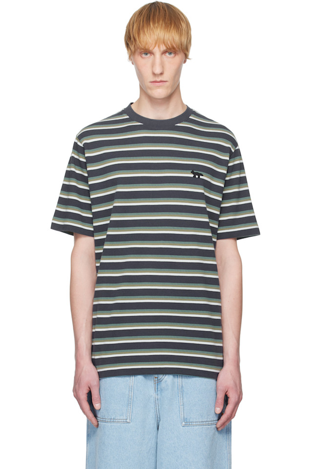 

Футболка комфортная полосатая с логотипом fox Maison Kitsuné, мультиколор