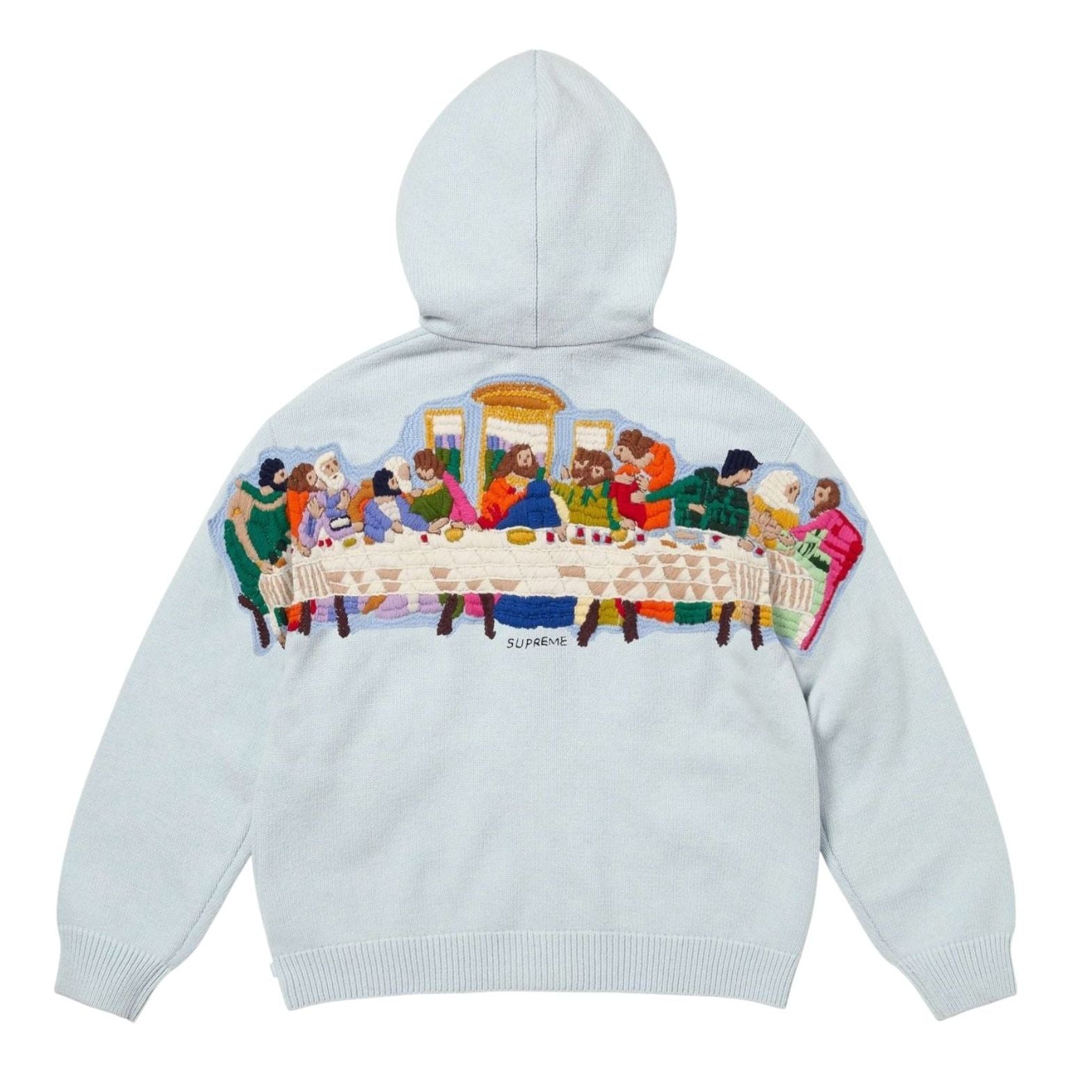 Свитер Supreme "Тайная вечеря" на молнии с капюшоном, светло-голубой