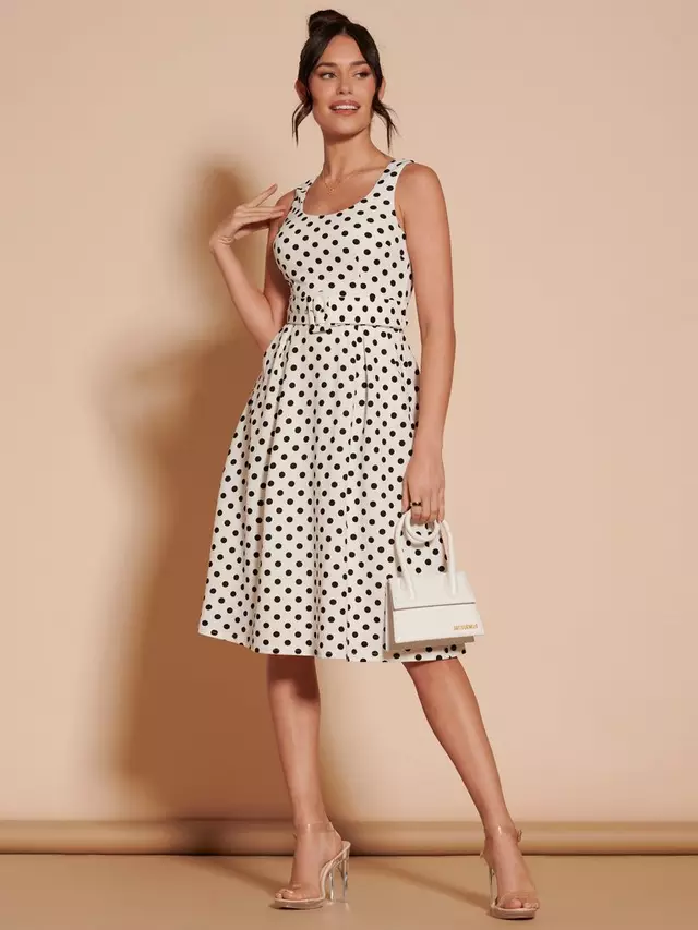 

Платье Jolie Moi Polka Dot Swing Belted Midi, кремовый