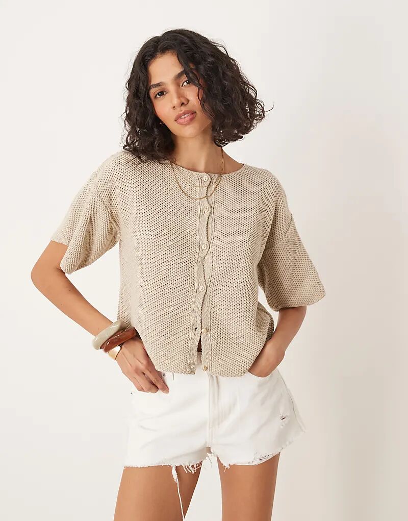 

Вязаный кардиган ASOS DESIGN с короткими рукавами цвета овсянки