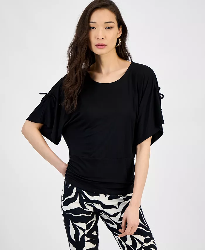 

Женский топ с боковыми завязками в анималистичном принте I.N.C. International Concepts, черный