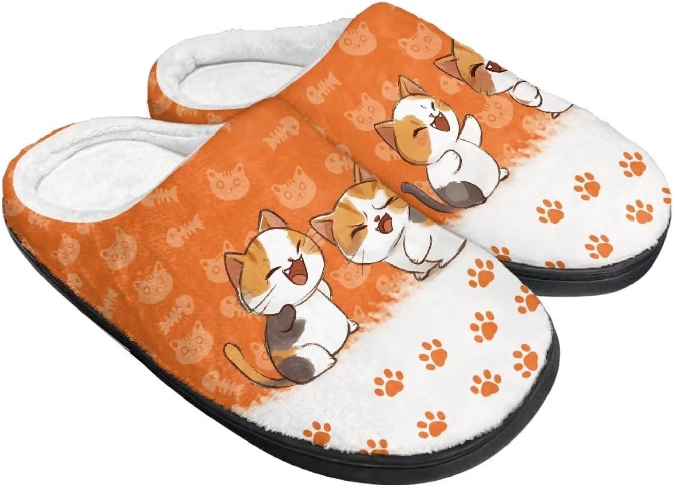 

Домашние тапочки для женщин и мужчин, теплые с эффектом памяти, пушистые тапочки Rweroyiu, Couple Cat Dog Paw Print