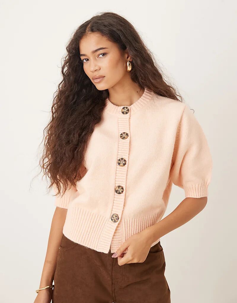 

Кардиган ASOS DESIGN с короткими рукавами и круглым вырезом, персикового цвета