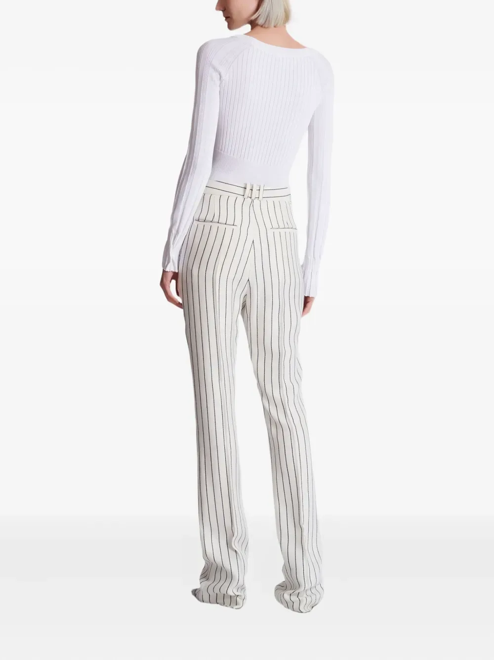Расклешенные брюки в тонкую полоску BALMAIN, белый — фото 4