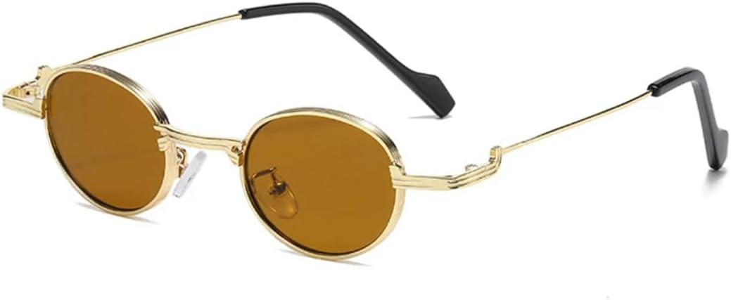 

Ретро-солнцезащитные очки в металлической оправе овальной формы для женщин и мужчин, с прозрачными линзами Ocean, защитой от УФ-излучения UV400, в стиле панк TVTBBVV, Golden Tea