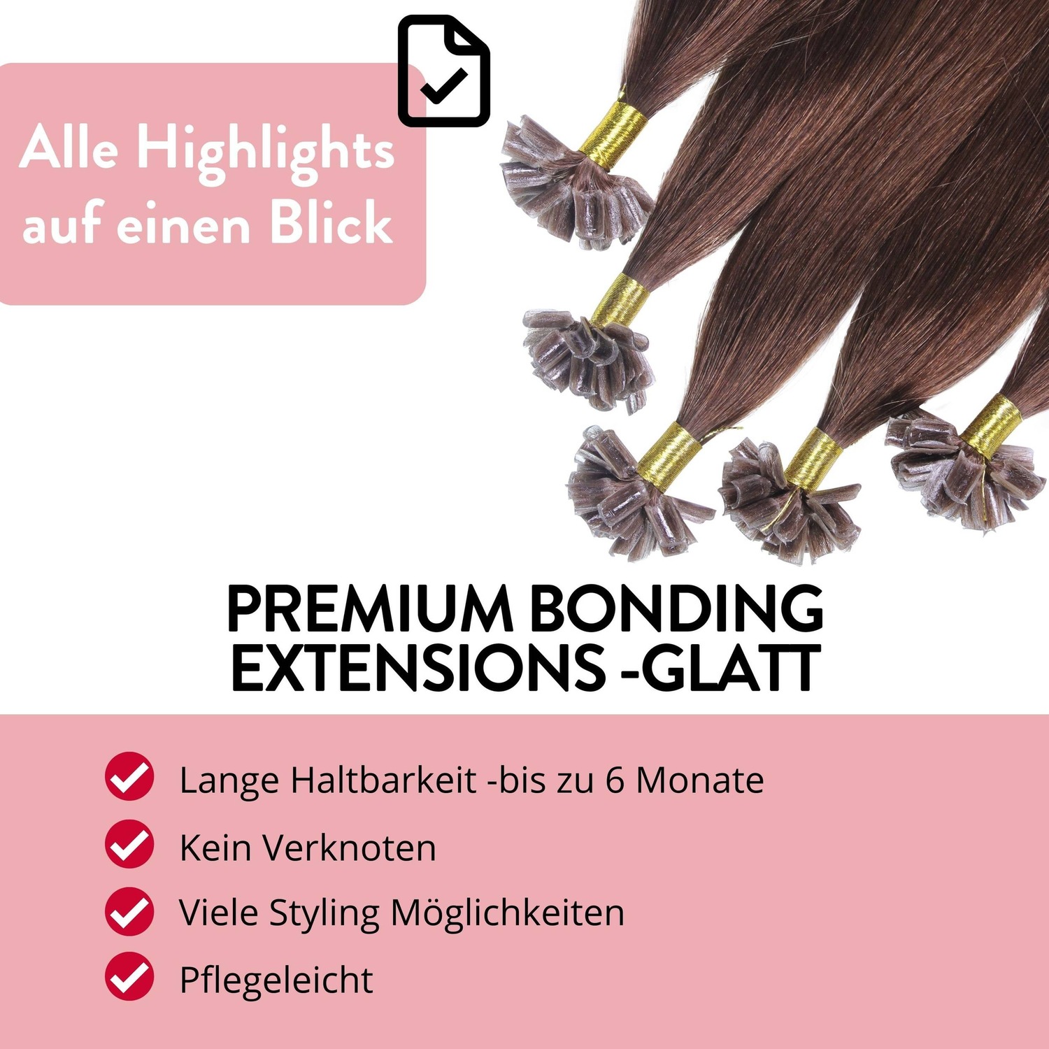 Накладные волосы bonding extensions premium echthaar #4/77 mittelbraun braun-intensiv 0,8g Hair2Heart, 50cm, количество 25 шт. — фото 3