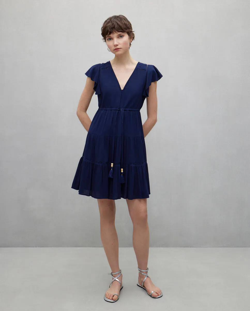 

Короткое платье с вставкой бамбула Easy Wear, темно-синий
