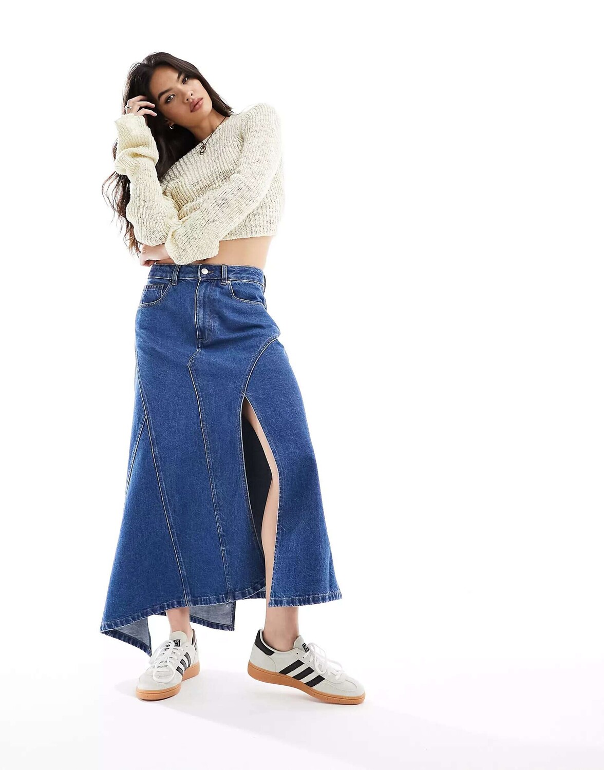 

Синяя джинсовая юбка миди ASOS 'DECONSTRUCTED'