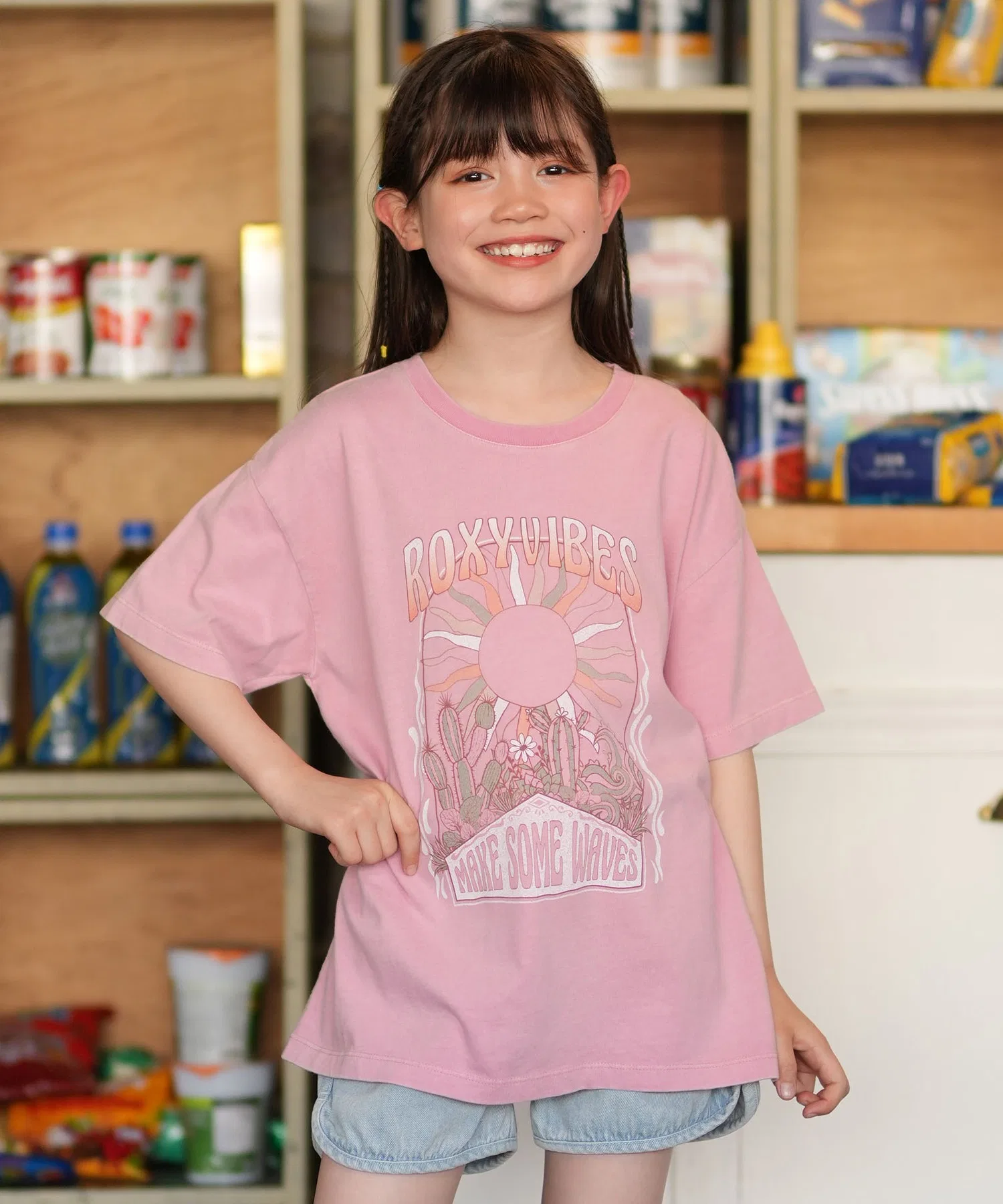 Детская футболка ROXY MINI ROXY VIBES с принтом розовая