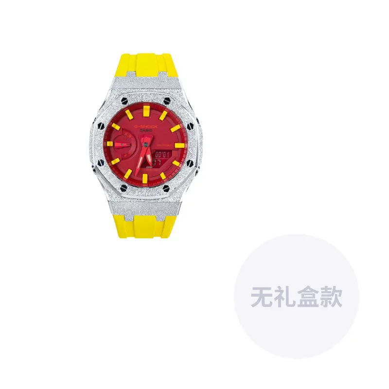 

CASIO Часы Unisex Liquid Crystal/Analog Dual Display Series 48.5mm Red Watch, Tomato Fried Egg Frost Silver Case Yellow Strap