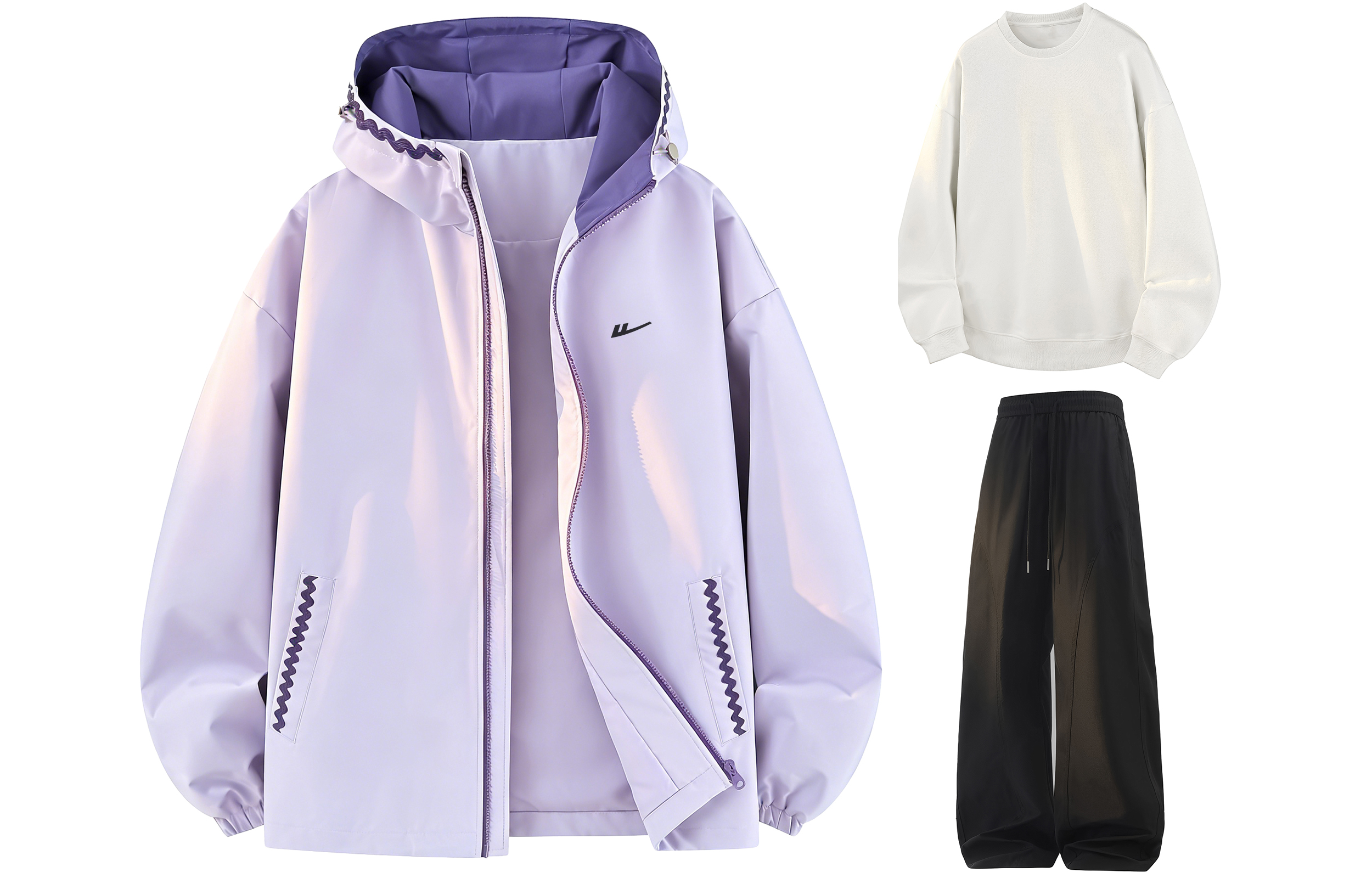 

Повседневный костюм с капюшоном для женщин Moderate WARRIOR, фиолетовый+белый+черный[free diy badge]