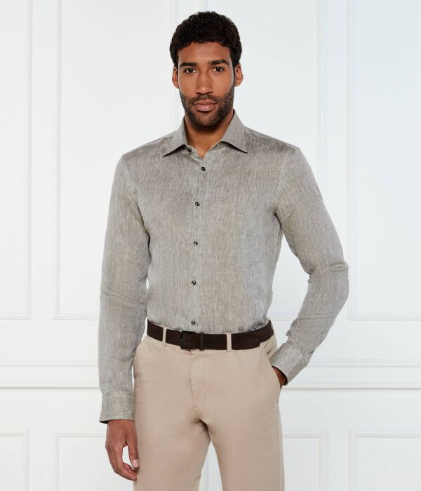 

Льняная рубашка h-hank-kent-c1-214 Slim fit Boss, серый