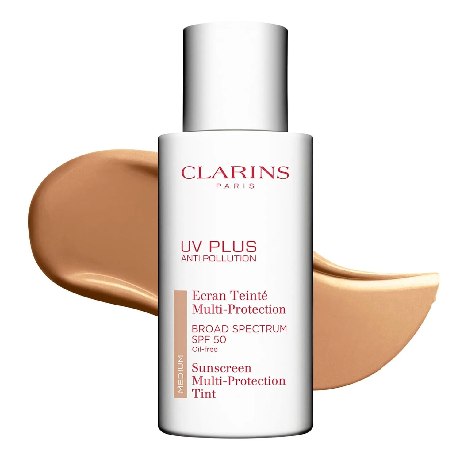 Clarins UV Plus Anti-Pollution тонирующий солнцезащитный крем для лица широкого спектра SPF 50, легкий, без масла, тройная защита от UVA/UVB лучей, свободных радикалов и загрязнений, Medium