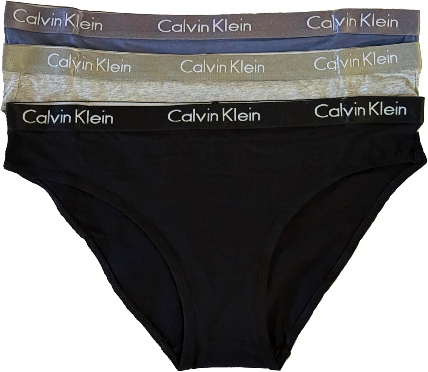 

Комплект из 3 женских трусиков-бикини Calvin Klein из хлопка и эластичного материала, Black/Grey/Blue