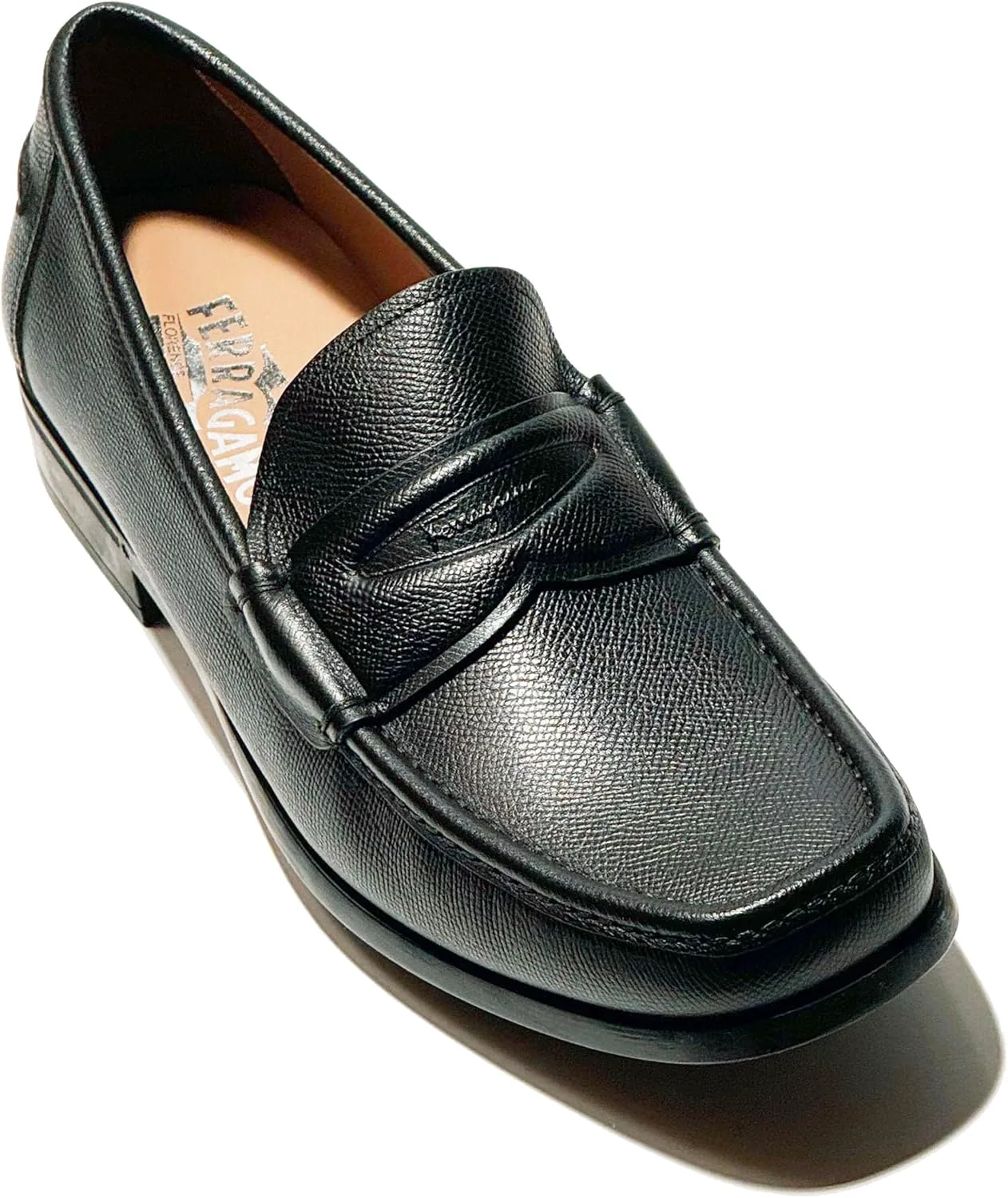 Мужские лоферы Ferragamo Penny из черной зернистой кожи, повседневные (Salvatore), черный