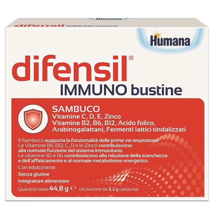

Difensil Immuno 14 пакетиков с бузиной, витаминами B, C, D, E и цинком Humana