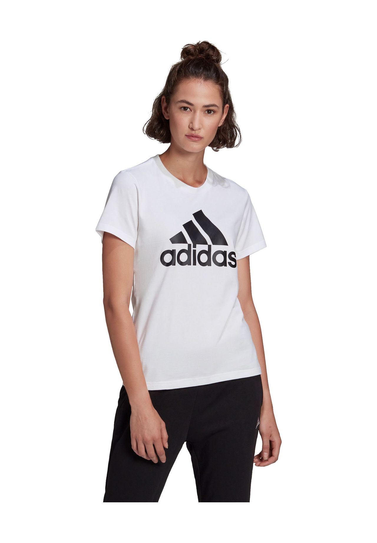 

Женская хлопковая футболка с логотипом Essentials adidas, цвет White Black