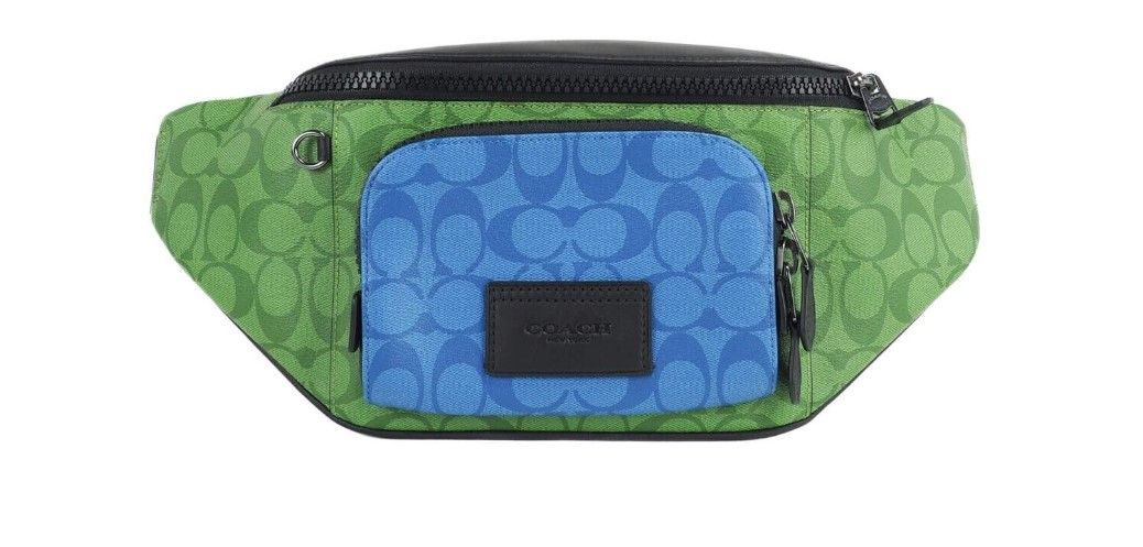 

Сумка-пояс на талию из неоново-зеленого многоблочного фирменного холста Coach