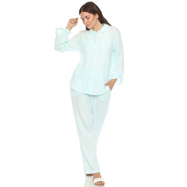 

Женский комплект из хлопкового муслина с длинным рукавом на пуговицах Wm Fashion, Mint