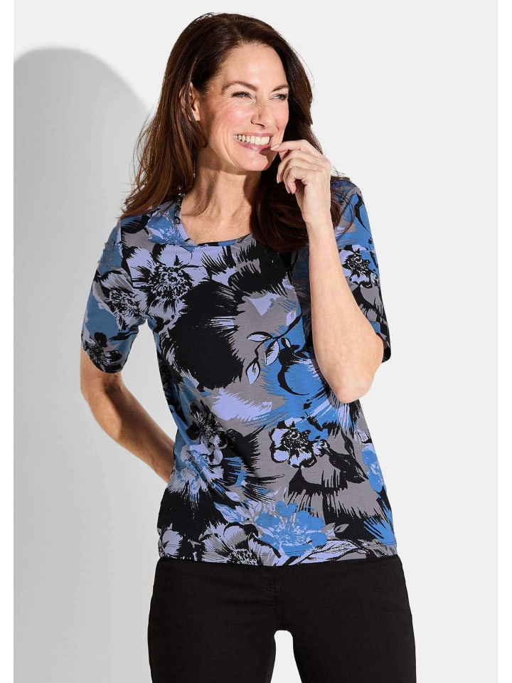 

GOLDNER Короткий размер: Футболка синего / черного / бежевого / с узором, Черный, GOLDNER Короткий размер: Футболка синего / черного / бежевого / с узором