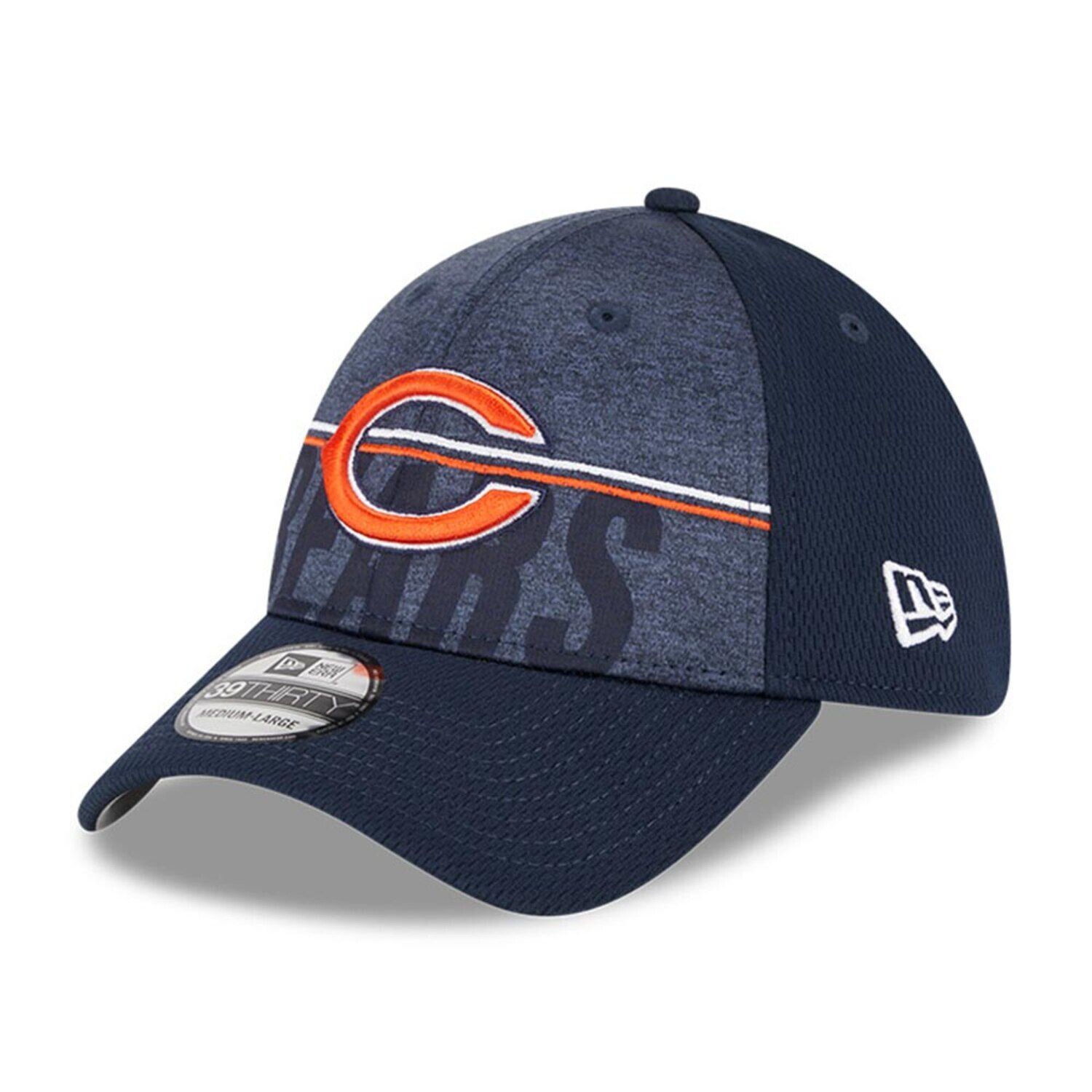 

Мужская кепка с гибким кроем New Era Navy Chicago Bears 2023, тренировочный лагерь НФЛ, основной логотип 39THIRTY