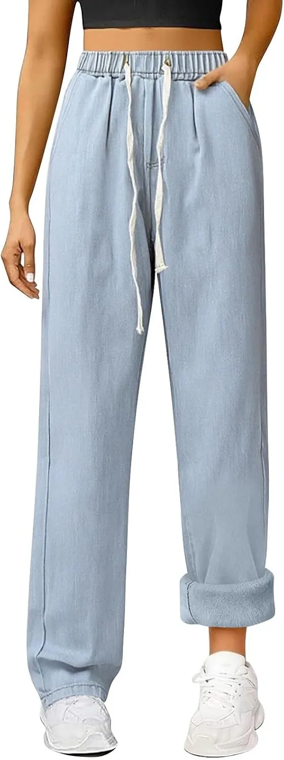 

Женские утепленные джинсы Plus Size High Waisted Straight Leg