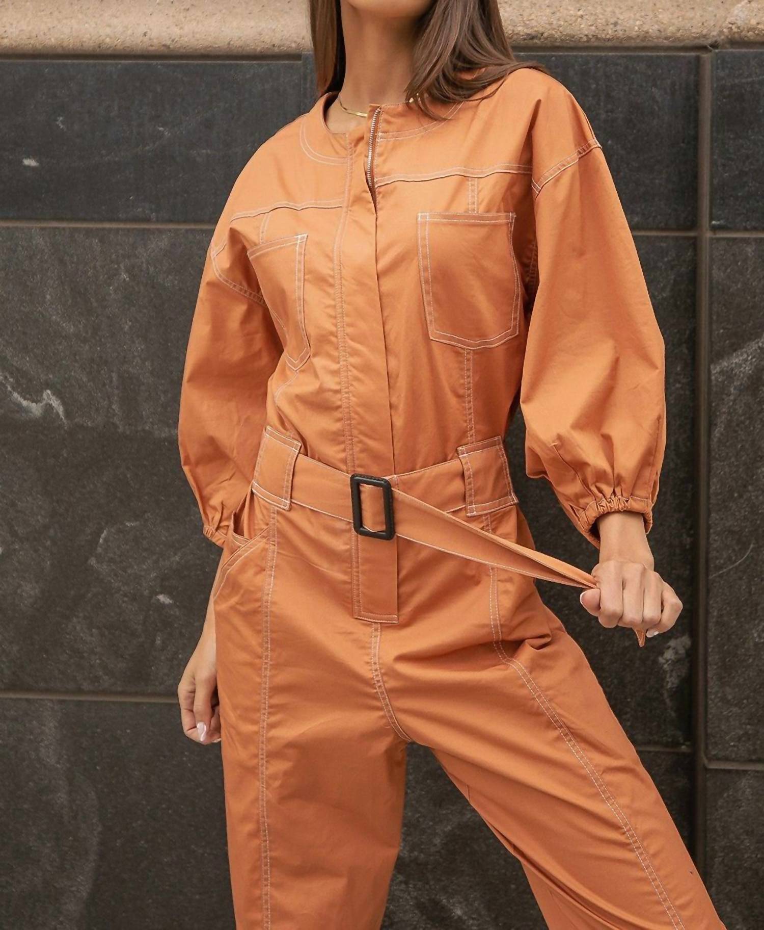 

Оранжевый комбинезон с декоративной строчкой и поясом Strut & Bolt