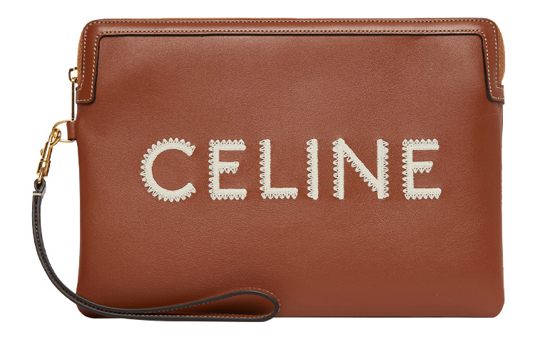 

Гладкий клатч из телячьей кожи Trumpets женский коричневый CELINE