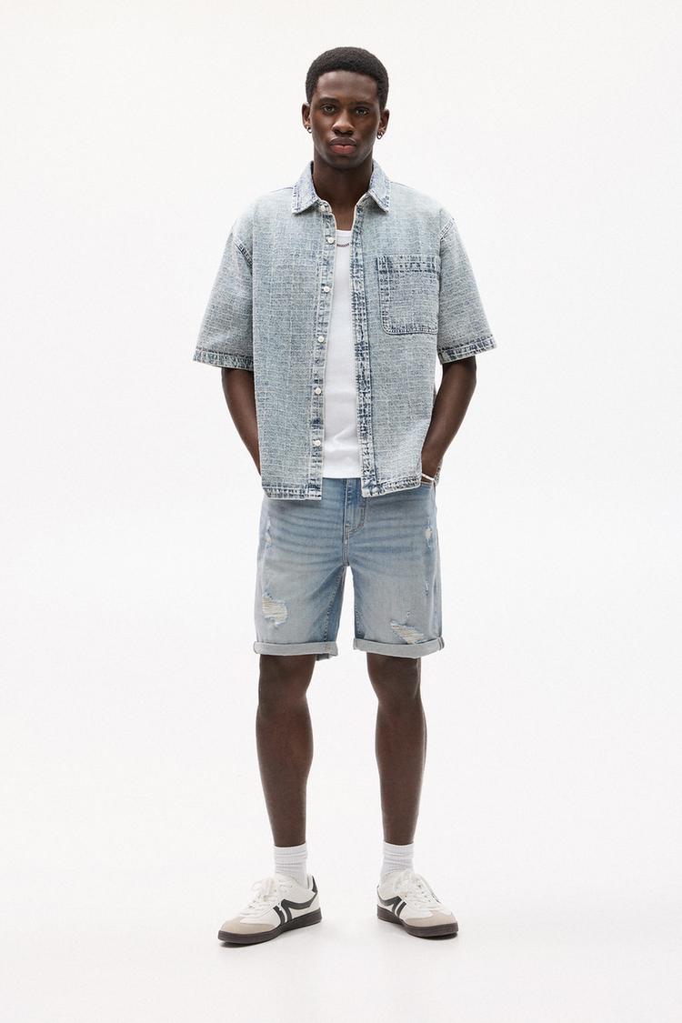 

Шорты-Бермуды из рваного денима Pull And Bear, синий