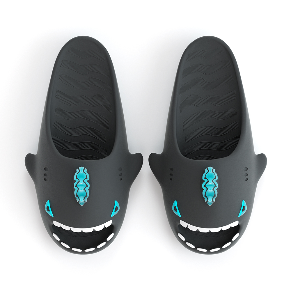 Sharkicks Nuclear Monster, Сланцы Унисекс Черные Розовые HelloSlippers — фото 4