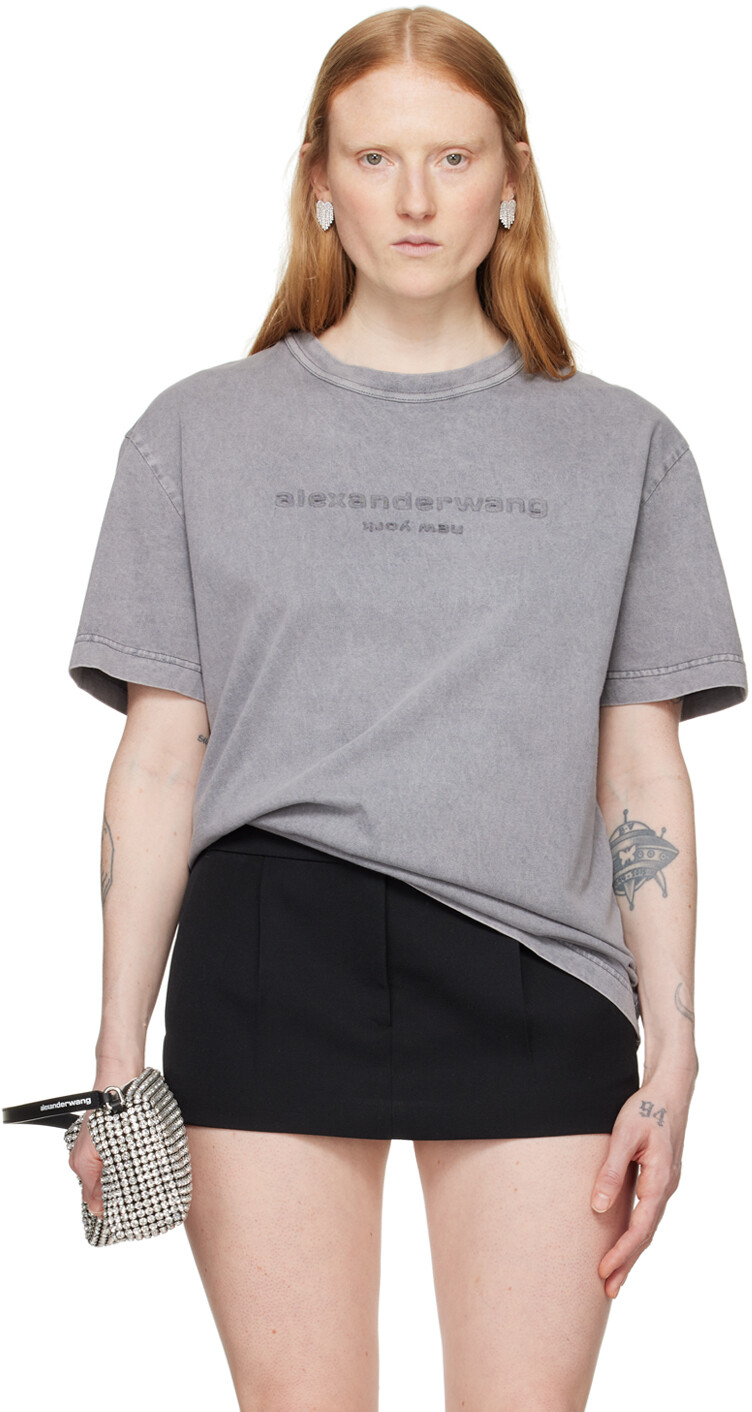 

Серая футболка с тиснением Alexander Wang, цвет Acid fog