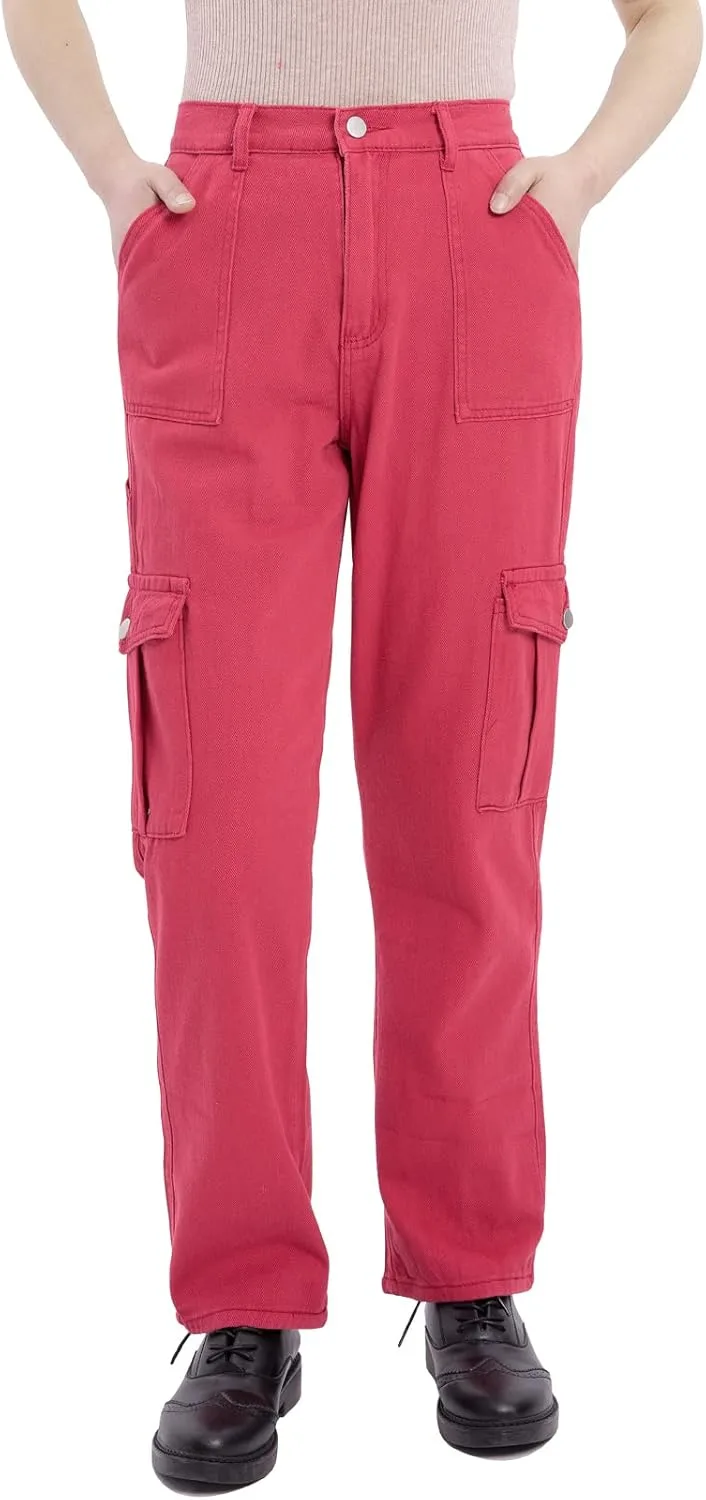 

Женские джинсы-карго с эластичным поясом и прямыми штанинами ZENTHACE