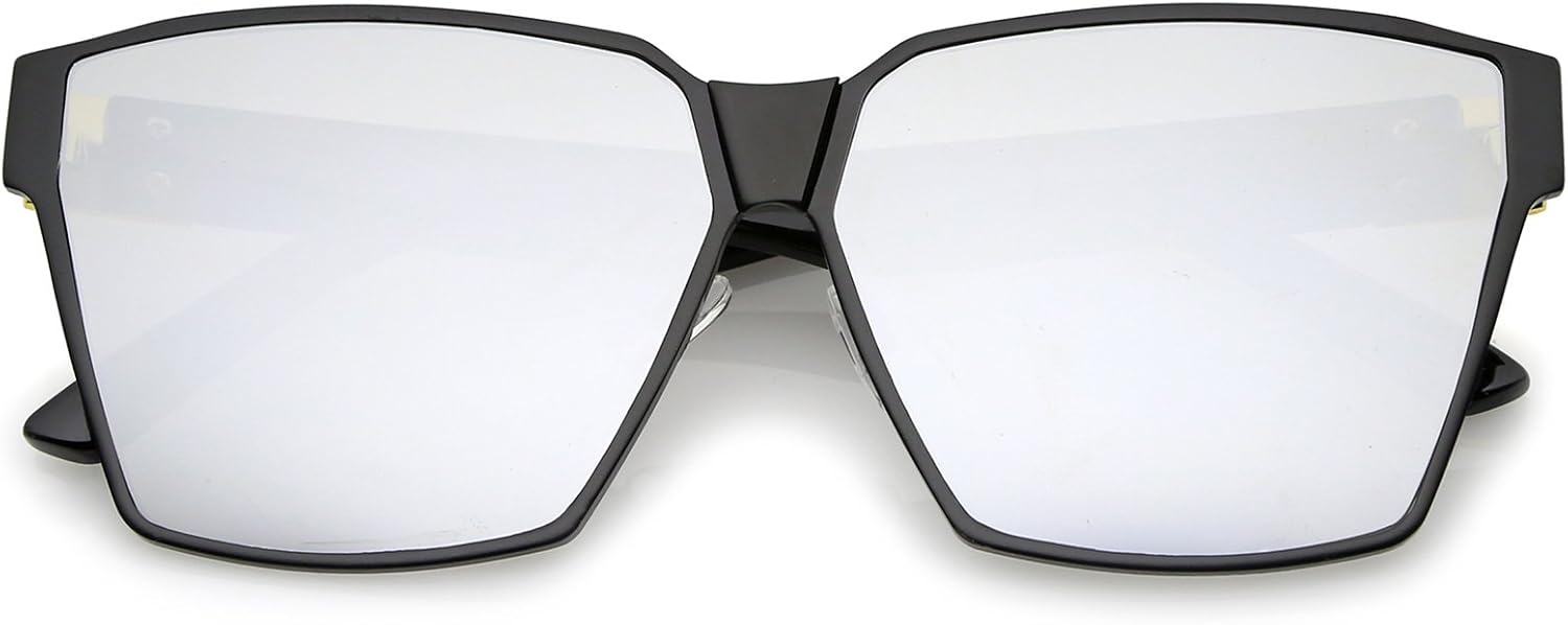 

Солнцезащитные очки zeroUV Oversize с металлическими акцентами, роговой оправой, цветными зеркальными плоскими линзами, квадратной формы, диаметр линз 63 мм, Matte Black-black / Silver Mirror