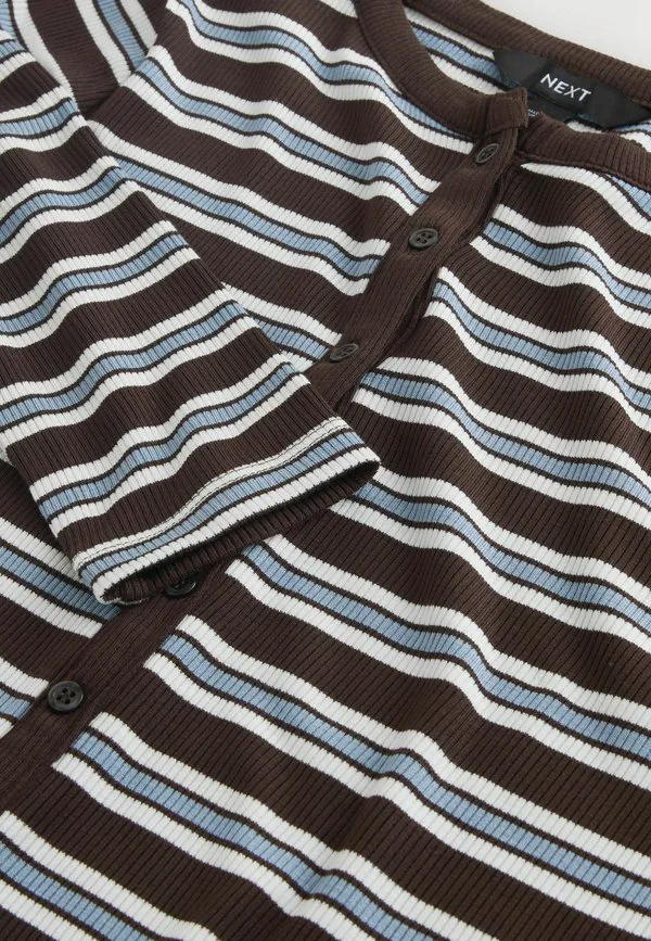 Футболка-Поло с длинными рукавами, прямого кроя, с принтом. Next, Chocolate Brown Ecru Stripe — фото 3