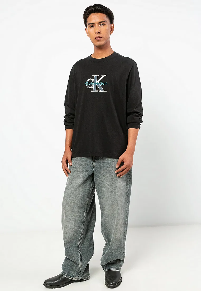 Футболка с длинным рукавом, триколор, Monologo, Calvin Klein Jeans, черный — фото 4