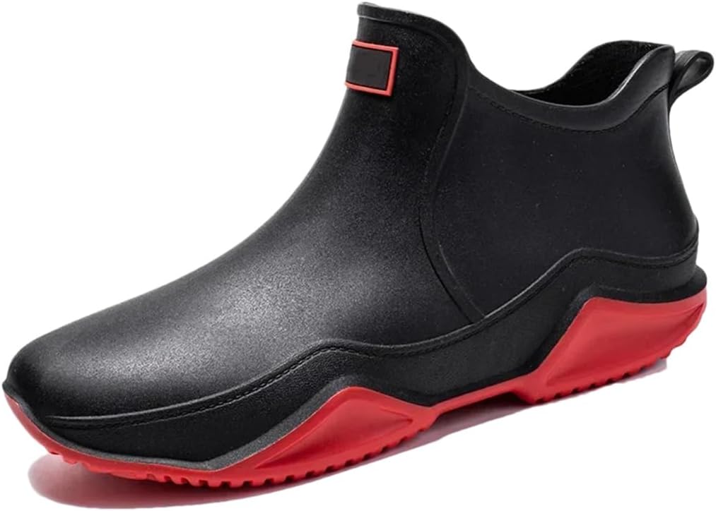 

Модные низкие резиновые сапоги для пары, мужские и женские, противоскользящие туфли, обувь для мойки машин, износостойкие, теплые водонепроницаемые сапоги Wjnvfioo, черный/красный