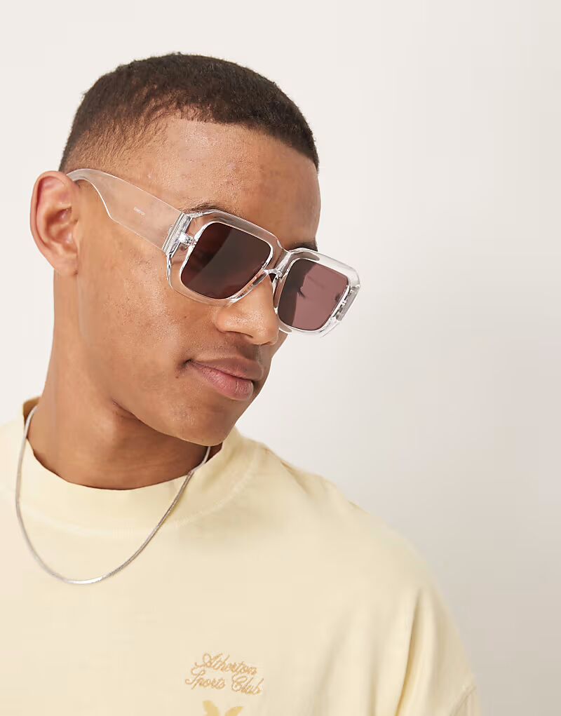 

Солнцезащитные очки ASOS DESIGN в квадратной оправе с бордовыми линзами и массивной оправой из прозрачных кристаллов